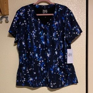 NWT Barco Uniforms Women's Galaxy Print Top Scrub